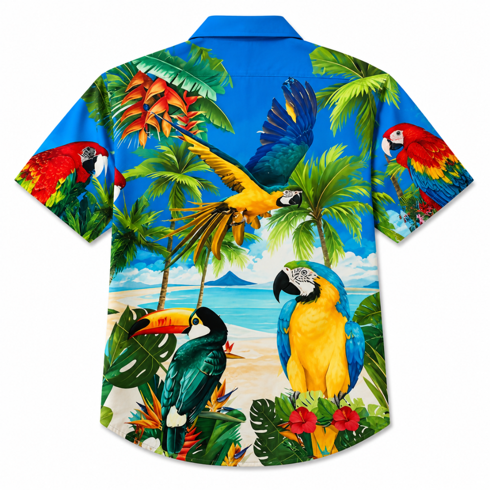 Vintage Animal Print Short Sleeve Button-Up Shirt