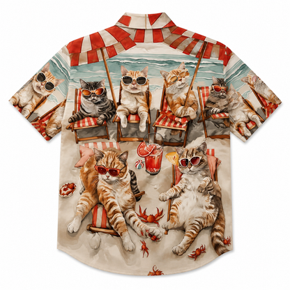 Summer Beach Style Cat Print Hawaiian Shirt