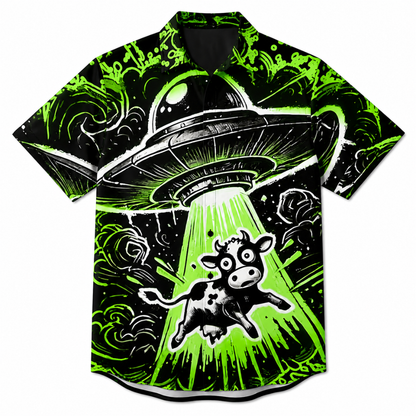 UFO Cow Print Beach Hawaiian Shirt