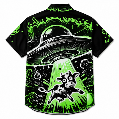 UFO Cow Print Beach Hawaiian Shirt