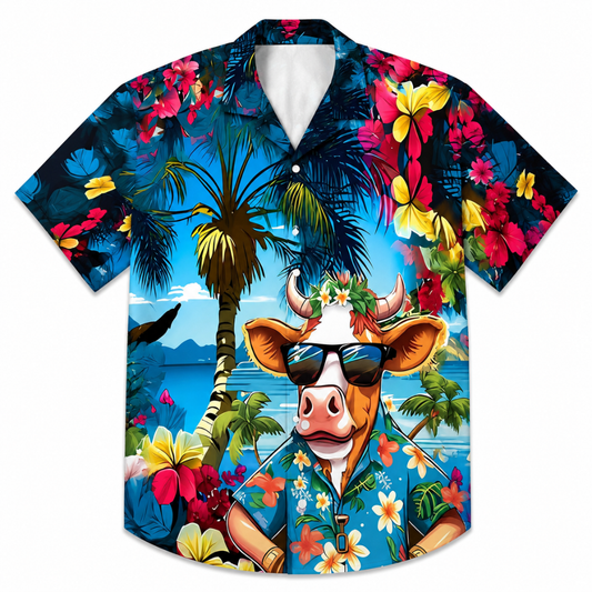 Men'S Tropical Cow Print Button-Up Shirt