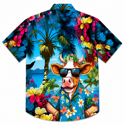 Men'S Tropical Cow Print Button-Up Shirt