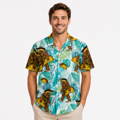Tropical Print Hawaiian Taco Beach Button-Up Shirt