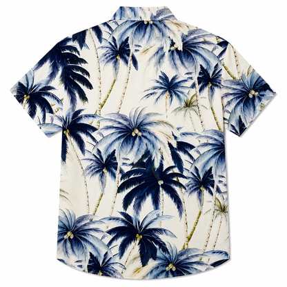 Plus Size Vintage Hawaiian Palm Tree Print Button-Up Shirt