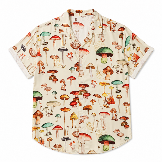 Cartoon Mushroom Hawaiian Short Sleeve Button Shirt