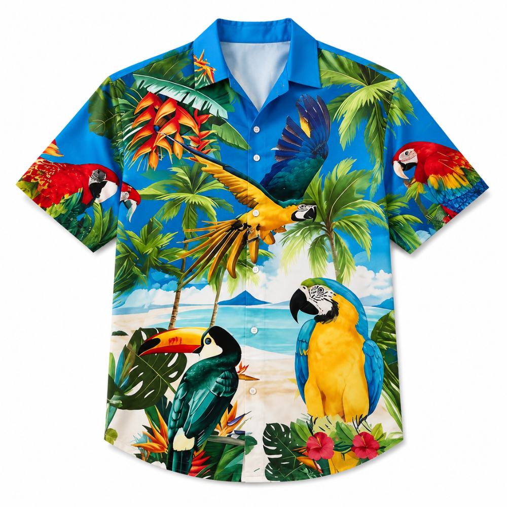 Vintage Animal Print Short Sleeve Button-Up Shirt