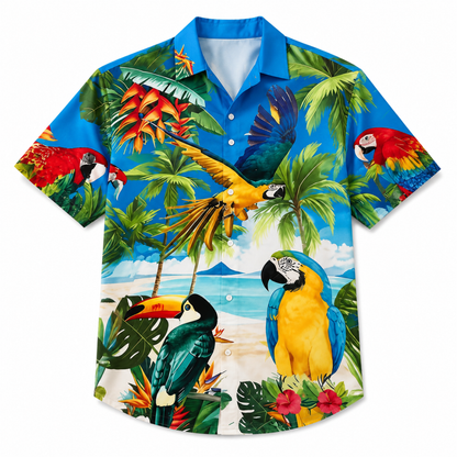 Vintage Animal Print Short Sleeve Button-Up Shirt