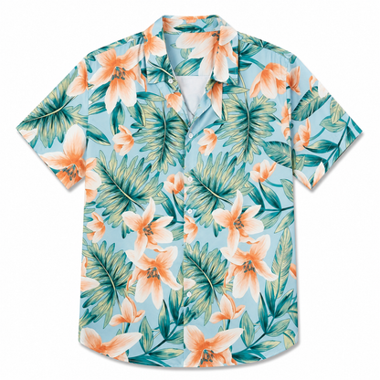 Vibrant Hibiscus Tropical Button-Up Summer Shirt