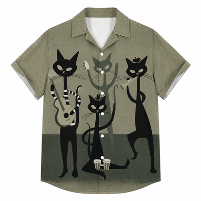 Men's Retro Cat Print Hawaiian Shirt