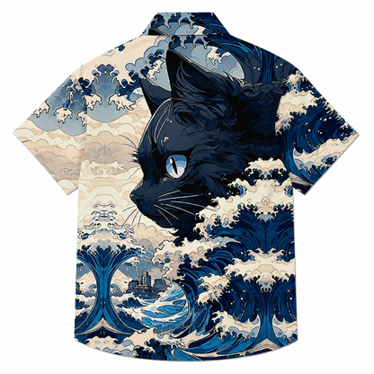 Men's Retro Wave Cat 3D Print Hawaiian Shirt