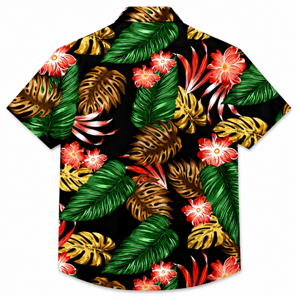 Tropical Leaf Short Sleeve Button-Up Hawaiian Shirt