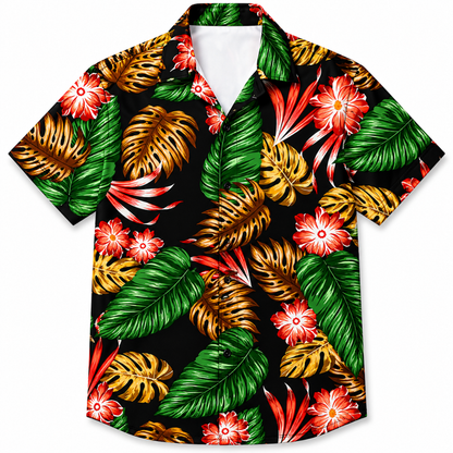 Tropical Leaf Short Sleeve Button-Up Hawaiian Shirt