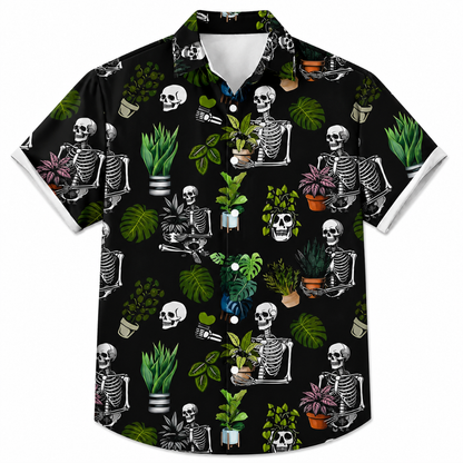 3D Skull & Plant Graphic Hawaiian Shirt