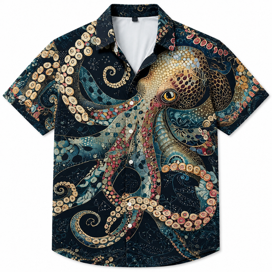 Vintage Octopus Print Plus Size Hawaiian Shirt