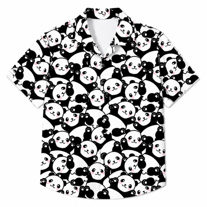Playful Panda Print Casual Short Sleeve Shirt