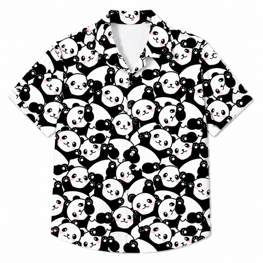 Playful Panda Print Casual Short Sleeve Shirt