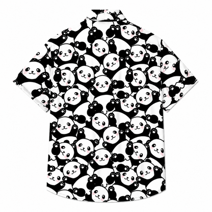 Playful Panda Print Casual Short Sleeve Shirt