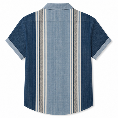Striped Short Sleeve Lapel Button-Up Summer Shirt