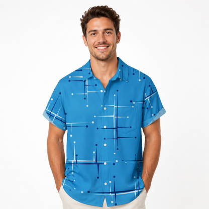 Retro Geometric Line Button-Up Pocket Shirt