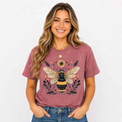 Vintage Bee Botanical Graphic Tee for Women