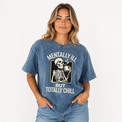 Women's Vintage Washed Skull Graphic T-Shirt