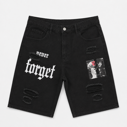 Men's Distressed Printed Denim Shorts