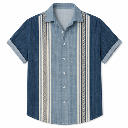 Striped Short Sleeve Lapel Button-Up Summer Shirt
