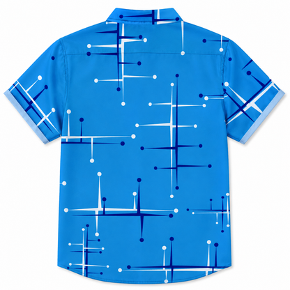 Retro Geometric Line Button-Up Pocket Shirt