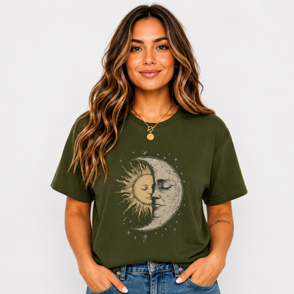 Celestial Moon & Sun Graphic T-Shirt