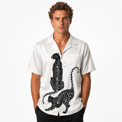 Mens Graphic Cheetah Camp Collar Shirt