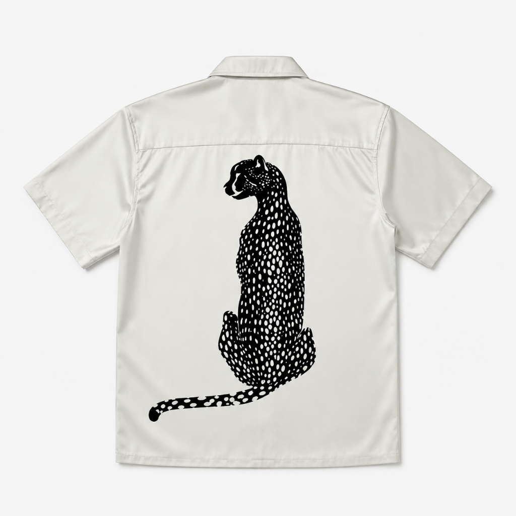 Mens Graphic Cheetah Camp Collar Shirt