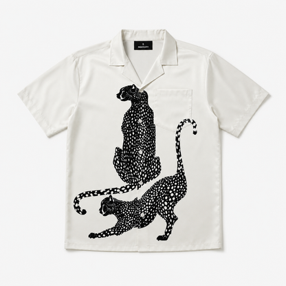 Mens Graphic Cheetah Camp Collar Shirt