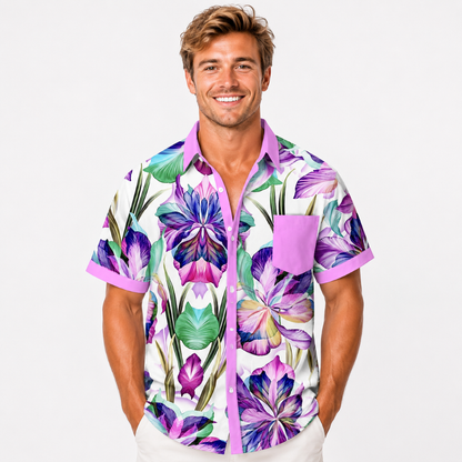 Tropical Floral Plus Size Pocket Shirt
