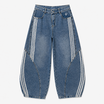 Mens Contrast Side Stripe Denim Barrel Jeans