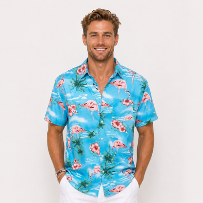 Flamingo Hawaiian Button Up Beach Shirt