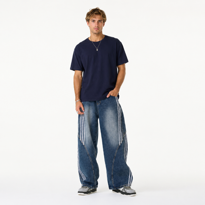 Mens Contrast Side Stripe Denim Barrel Jeans