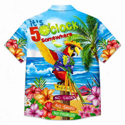 Tropical Parrot Print Hawaiian Beach Shirt