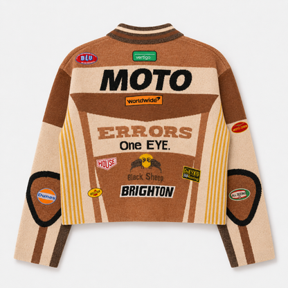 Men's Brown Knitted Moto Jacket