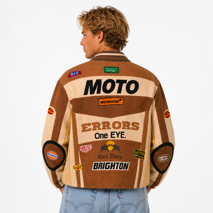 Men's Brown Knitted Moto Jacket