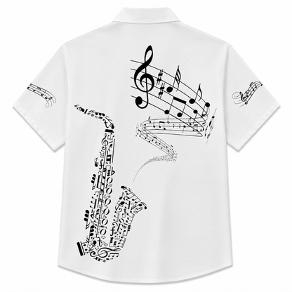 Saxophone Music Print Button Shirt