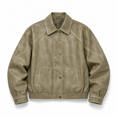 Vintage Faux Leather Oversized Bomber Jacket