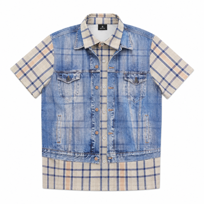 Layered Plaid Denim Print Shirt