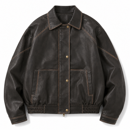 Vintage Faux Leather Oversized Bomber Jacket