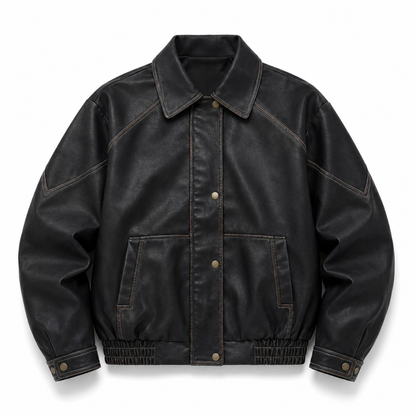Vintage Faux Leather Oversized Bomber Jacket