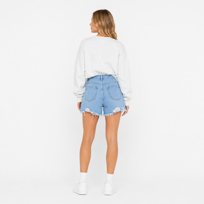 Women's Retro Washed Ripped Denim Shorts