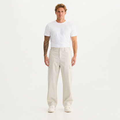 Cream Relaxed Fit Baggy Cargo Pant