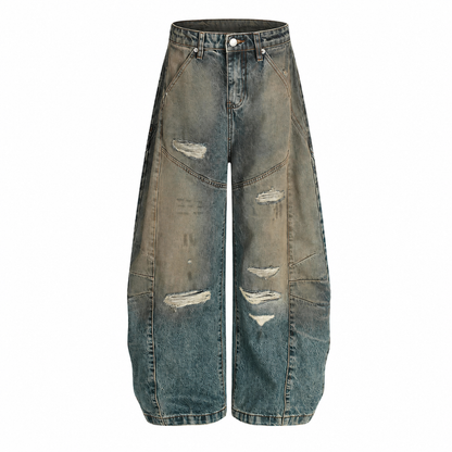 Distressed Mud-Dyed Vintage Baggy Jeans