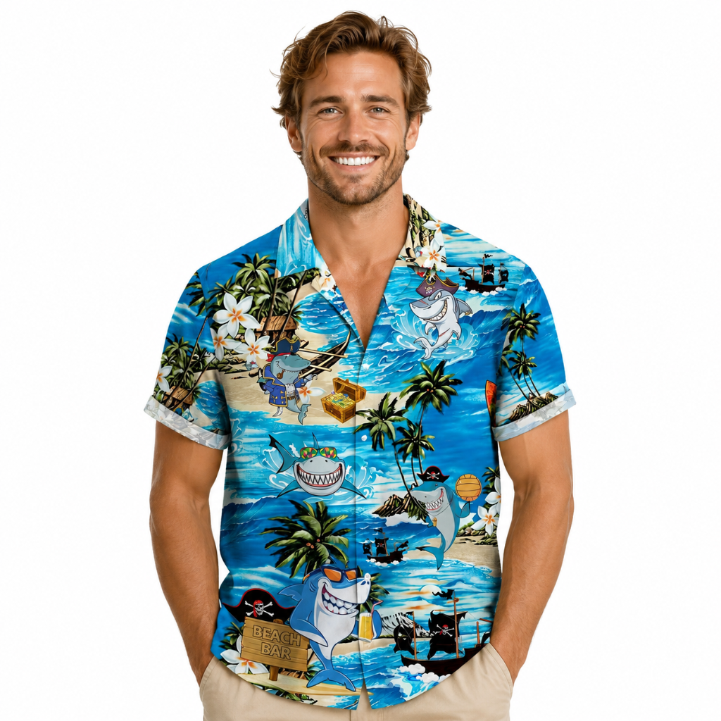 Plus Size Shark Beach Hawaiian Shirt