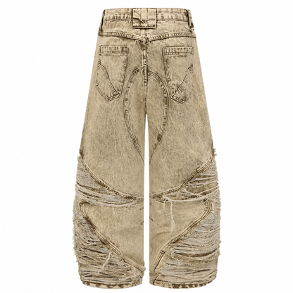 Raw Edge Panel Distressed Baggy Jeans