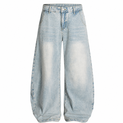 Vintage Wash Distressed Barrel Jeans